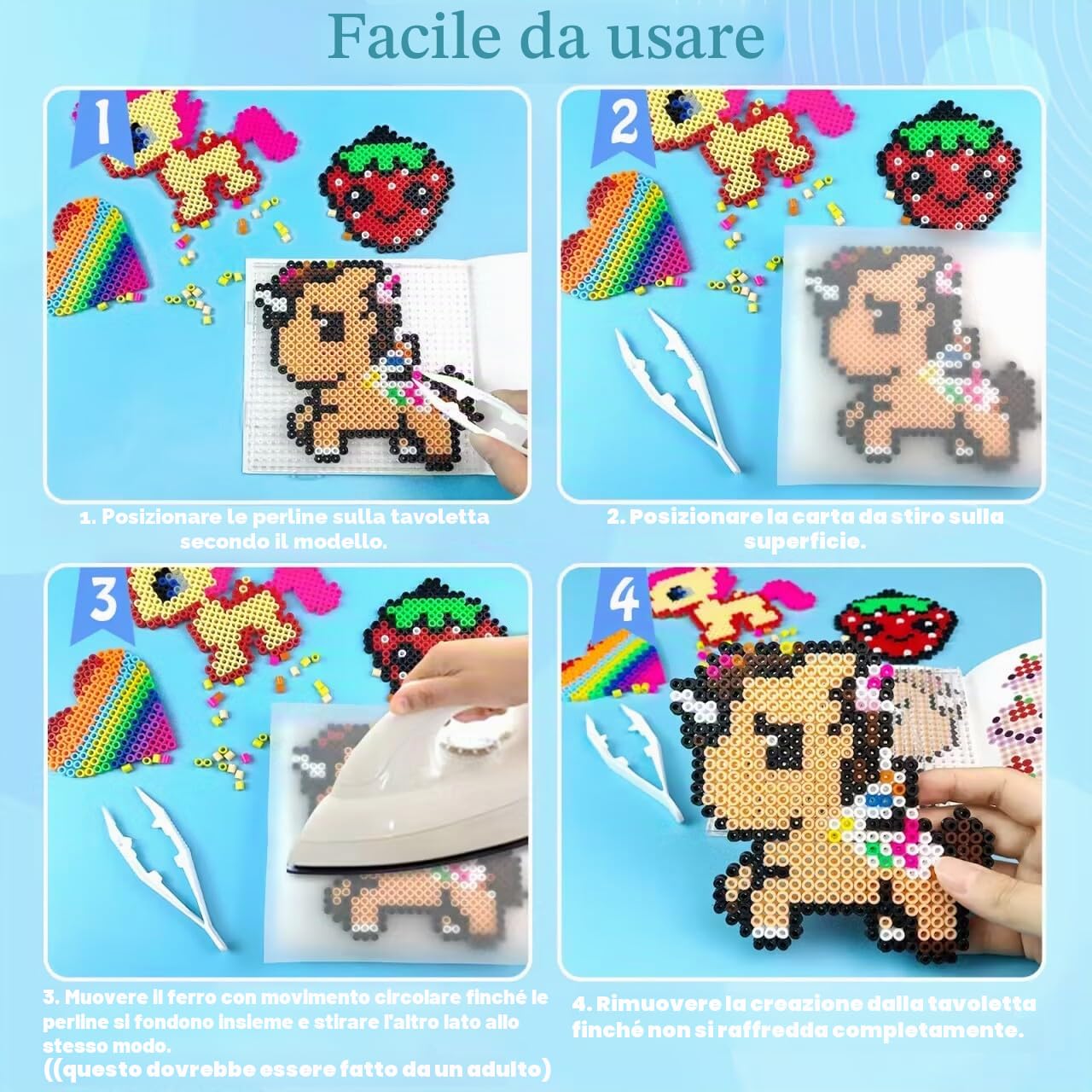 Kit di 11000 Perline Fusibili, Set di Perline in Ferro da 20 Colori, 5 mm, con Scatola Portaoggetti, Pannello forato, Carta da Stiro e Accessori per Catene, Kit Fai Da Te, Regali per Ragazze
