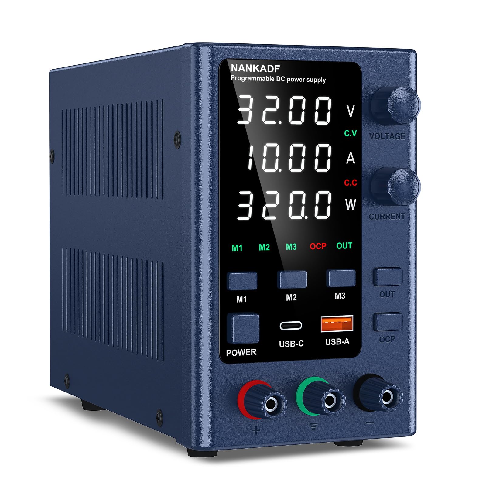 Alimentatore da Banco 0-32V/0-10A, Alimentatore da Laboratorio Regolato ad alta Precisione Display a LED a 4 cifre, con Controllo Encoder e Memoria dati