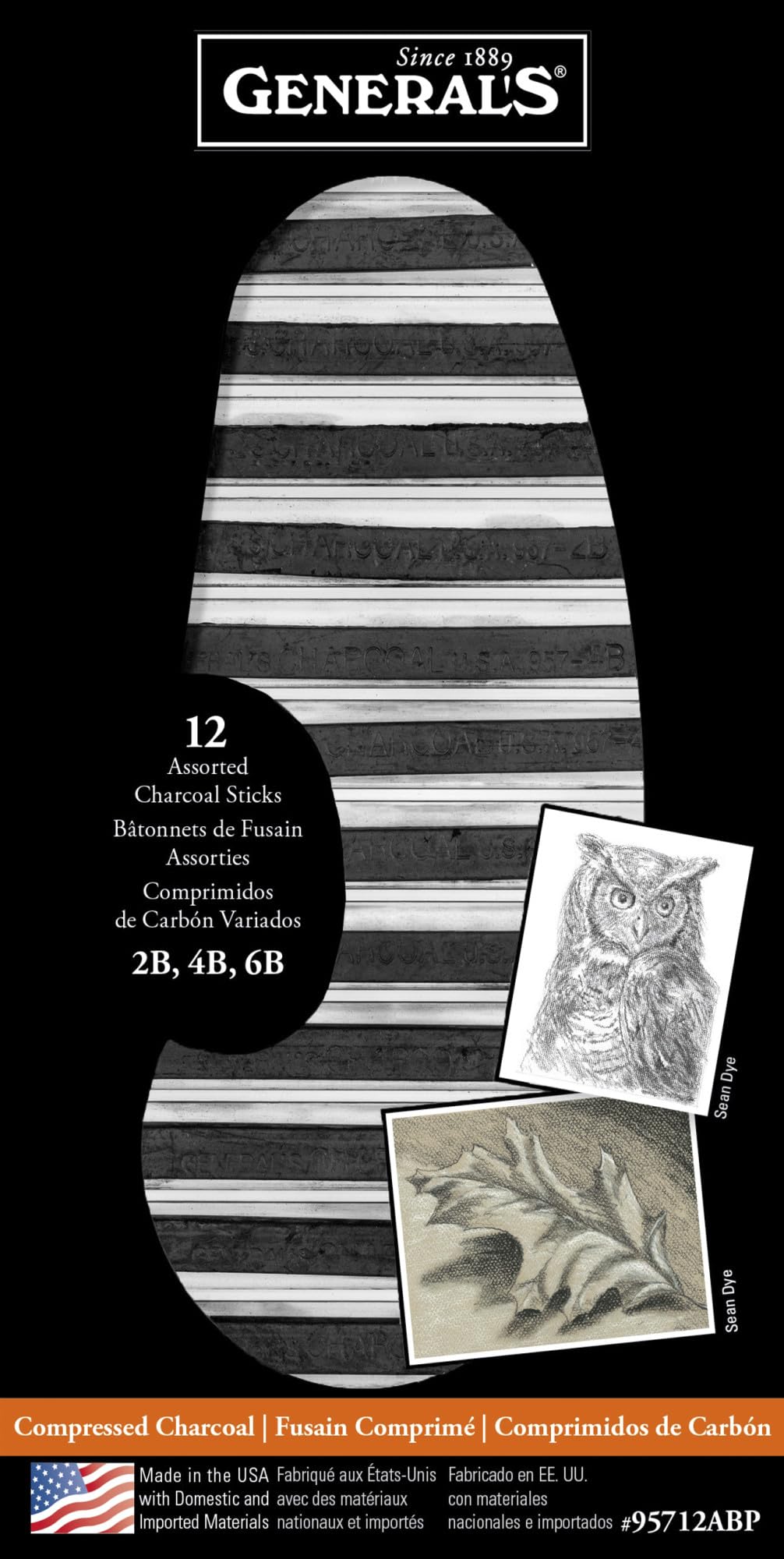 GENERAL'S - 95712ABP Generals General's Pencil Compressed Charcoal Assortment, Black, Pack of 12 - 1296501