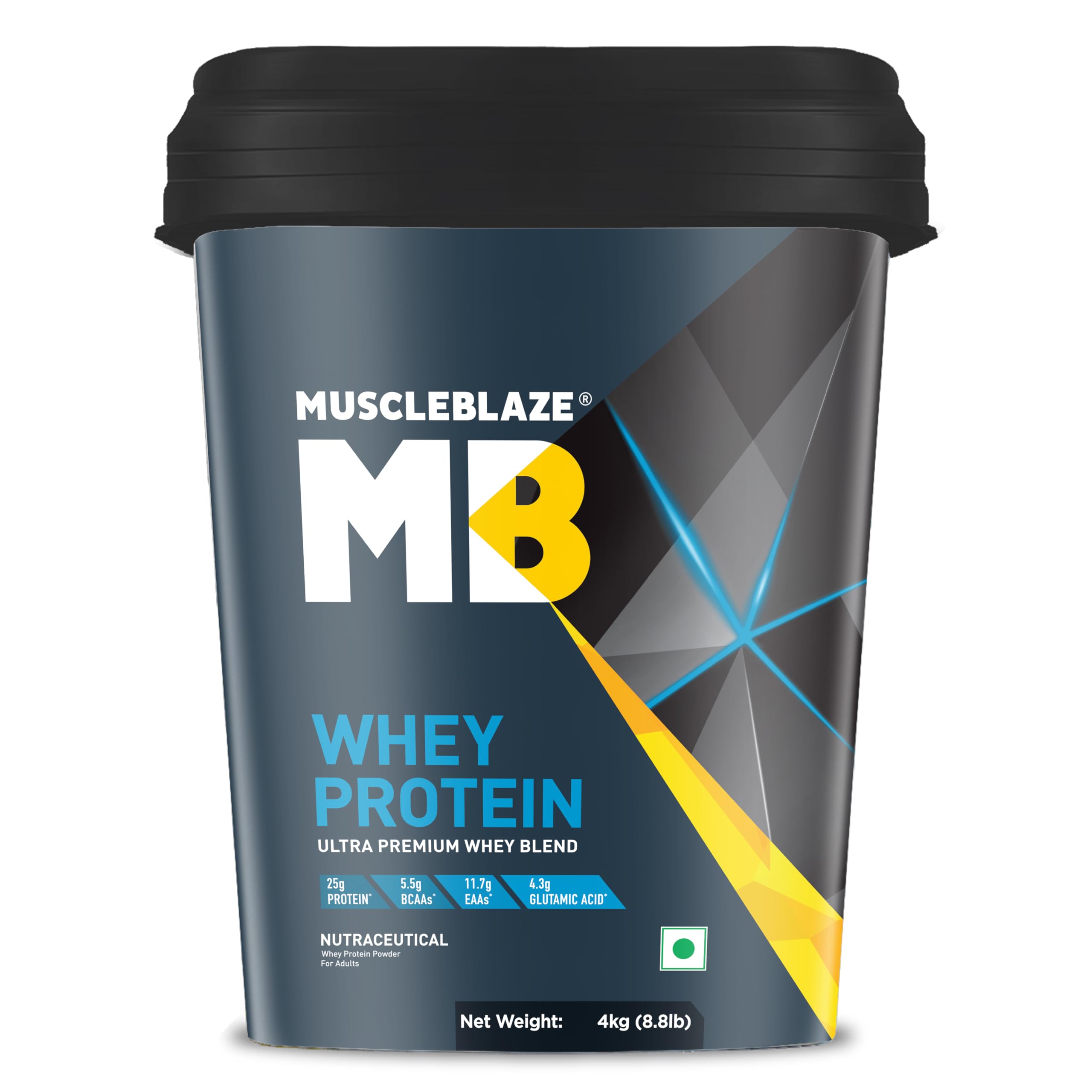 MuscleBlaze100% Whey Protein, Ultra Premium Blend with Whey Protein Concentrate & Whey Protein Isolate, 25 g Protein per Scoop (Rich Milk Chocolate, 4 kg / 8.8 lb)