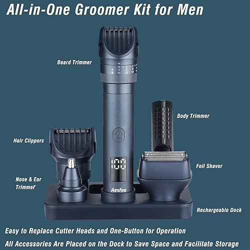 Miniatura 8 de Kit de recortadores de barba para hombre, esfera precisa, ajustable, 20 longitudes, juego de afeitadoras eléctricas 5 en 1 y cortadoras de cabello,