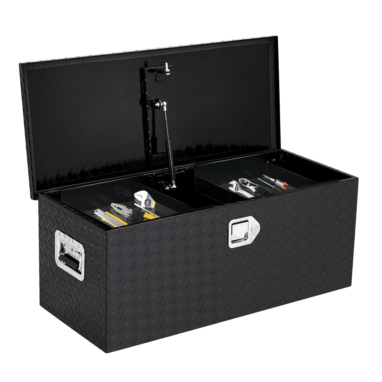 GarveeLife Aluminum Truck Bed Toolbox with Sliding Shelf – 89 x 38 x 36 cm, Pickup Storage Organizer with Side Handle & Lock Keys, for Truck, RV & Trailer – Black