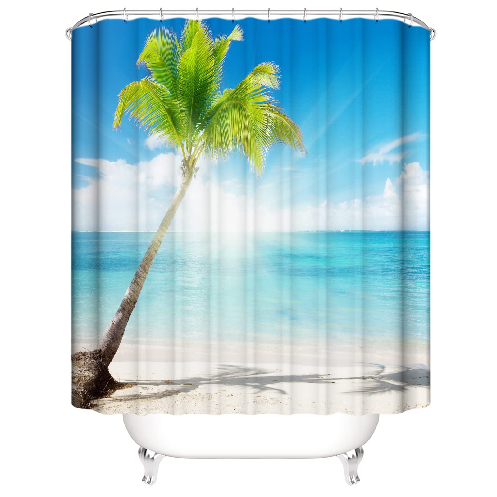 Tenda Doccia Stampa 3D Tema Mare - Blu Scuro E Bianca, 240x200 Cm, Poliestere Impermeabile E Antimuffa