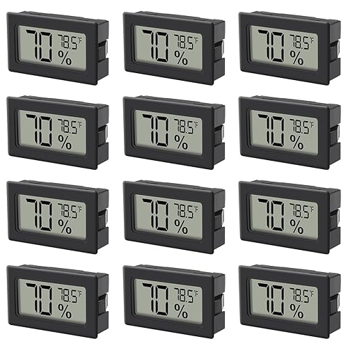 Paquete de 12 mini higrómetros higrómetros de humedad para interiores, termómetros de humedad, medidor de humedad, higrómetro, mini termómetro