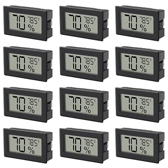 12 Pack Mini Hygrometer Indoor Humidity Meter Hygrometer Thermometers Humidity Meters Gauge Hygrometer Mini Digital Thermometer Hygrometer with Fahrenheit F for Humidors, Greenhouse, Garden
