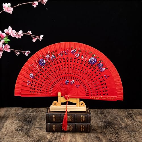 Miniatura 6 de Abanico plegable de madera pintada de madera española para fiesta, ventilador de mano, decoración clásica para el hogar, regalo de manualidades,