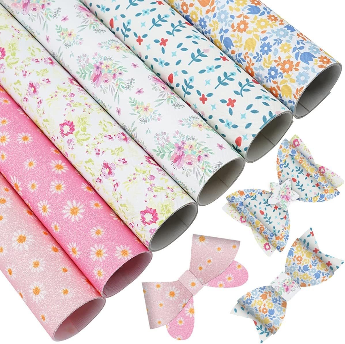 LITCHI 6 Pack 8x12 Inch Faux Leather Sheets for Bow Earring, Easy to Cut Vinyl Fabric for Cricut, Durable Fade Resistant Leatherette Without Smell, Follow Pattern