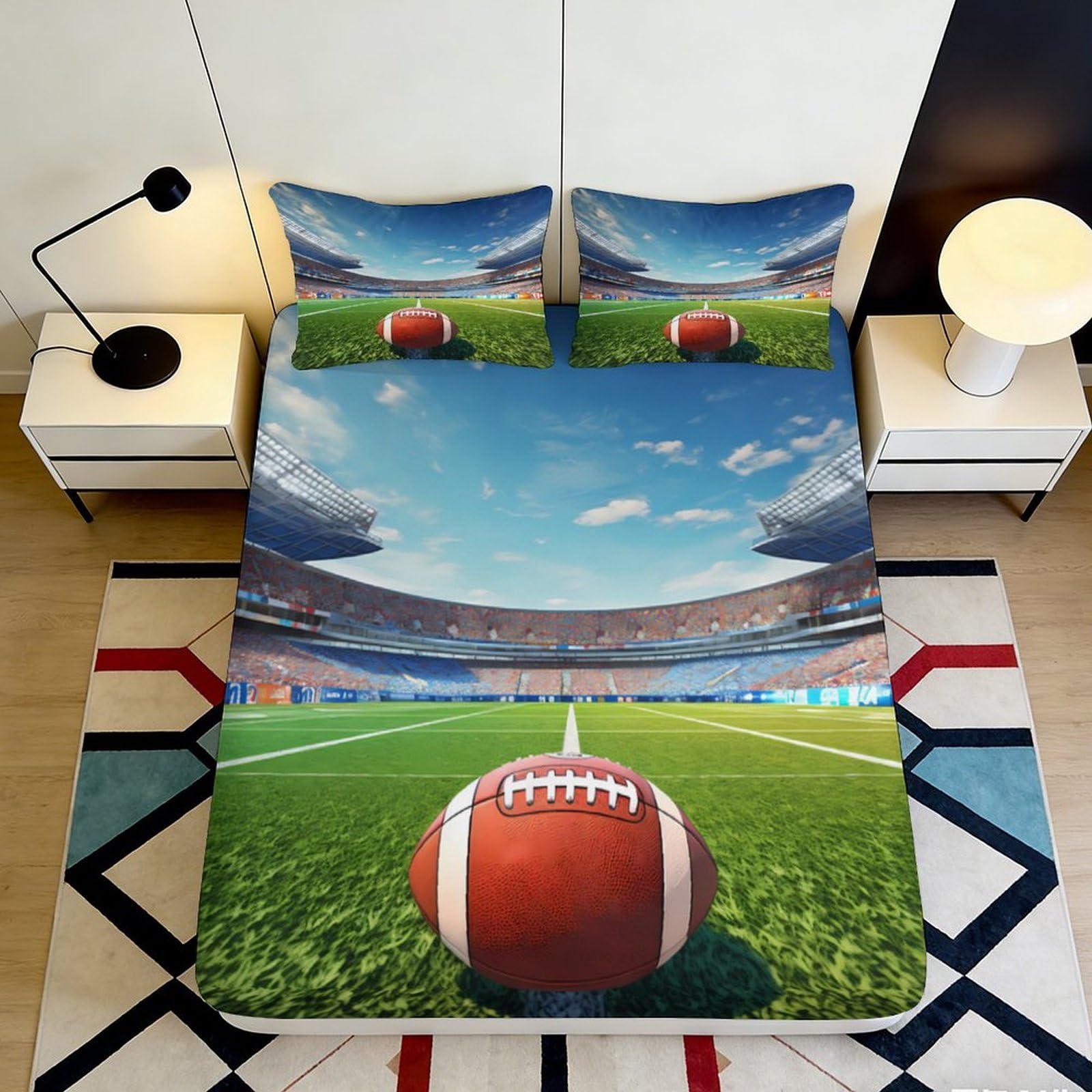 Pnayamiorkfel Style-5 3D Printed Football Stadium Fitted Sheet Microfiber Soft Breathable Sports Bed Cover For Bedroom Dorm Mattress Protection Decor 90X200x25cm