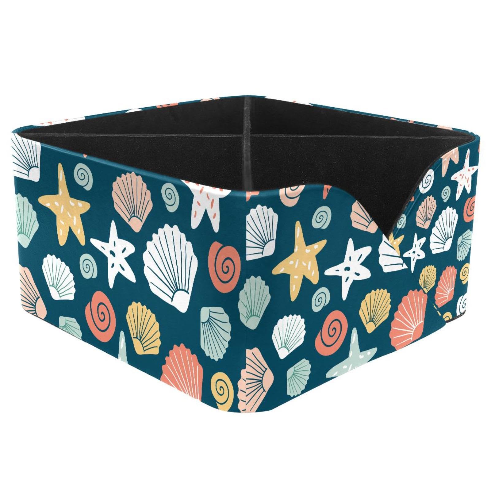 KengjuTesu Undersea Marine Shells and Starfish Desktop Organizer Pen Holder, Rectangular Pencil Cup for Office, Study and Makeup Stations