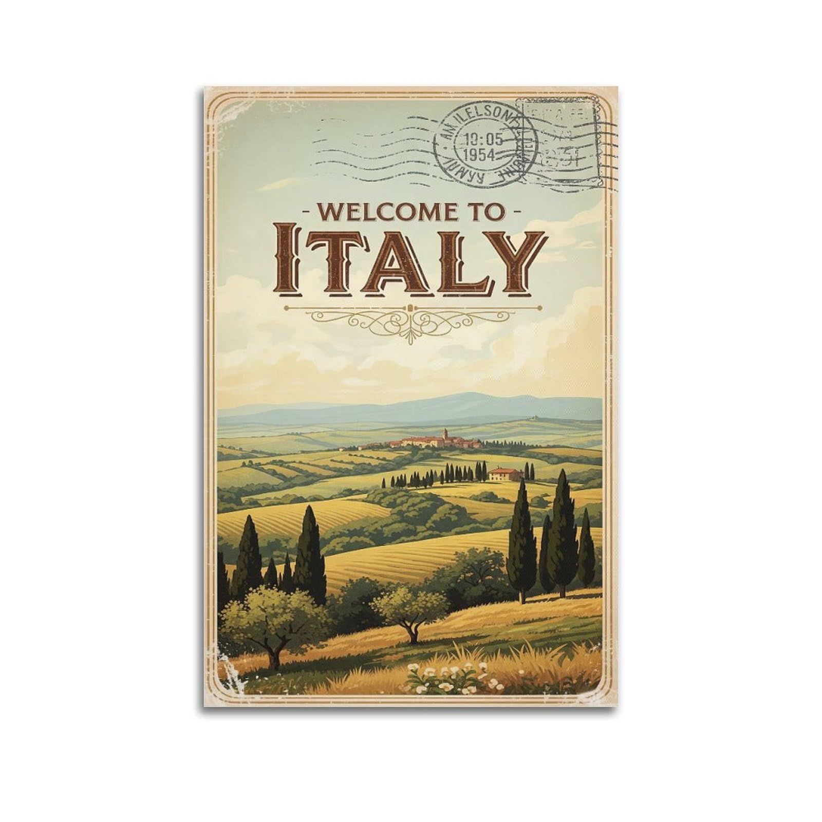 OKAHYS Vintage Travel Poster Welcome to Italy Artwork Decorative Painting Canvas Wall Artworks Picture 12x18inch(30x45cm)