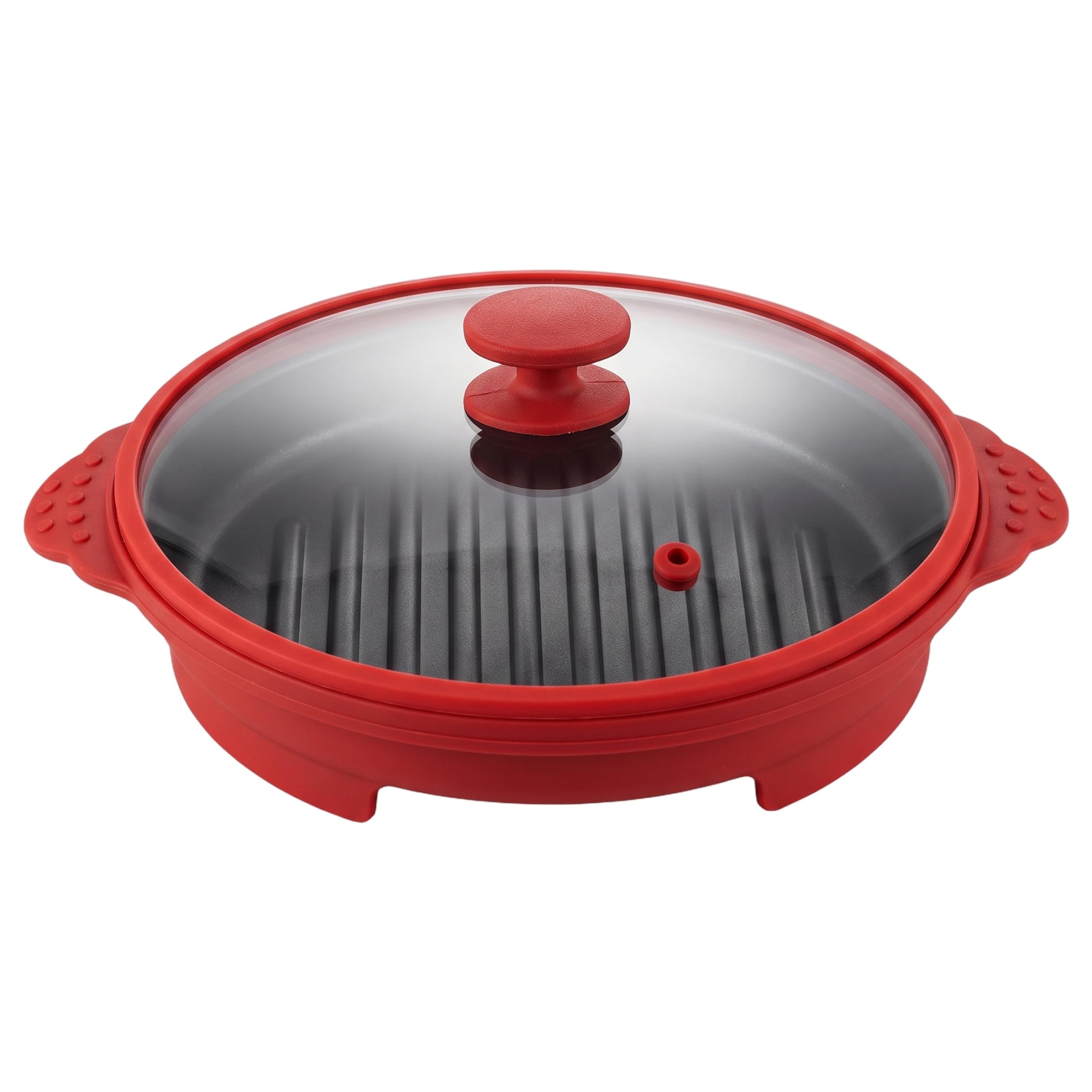 Bandeja roja para parrilla de microondas de silicona con tapa para tocino