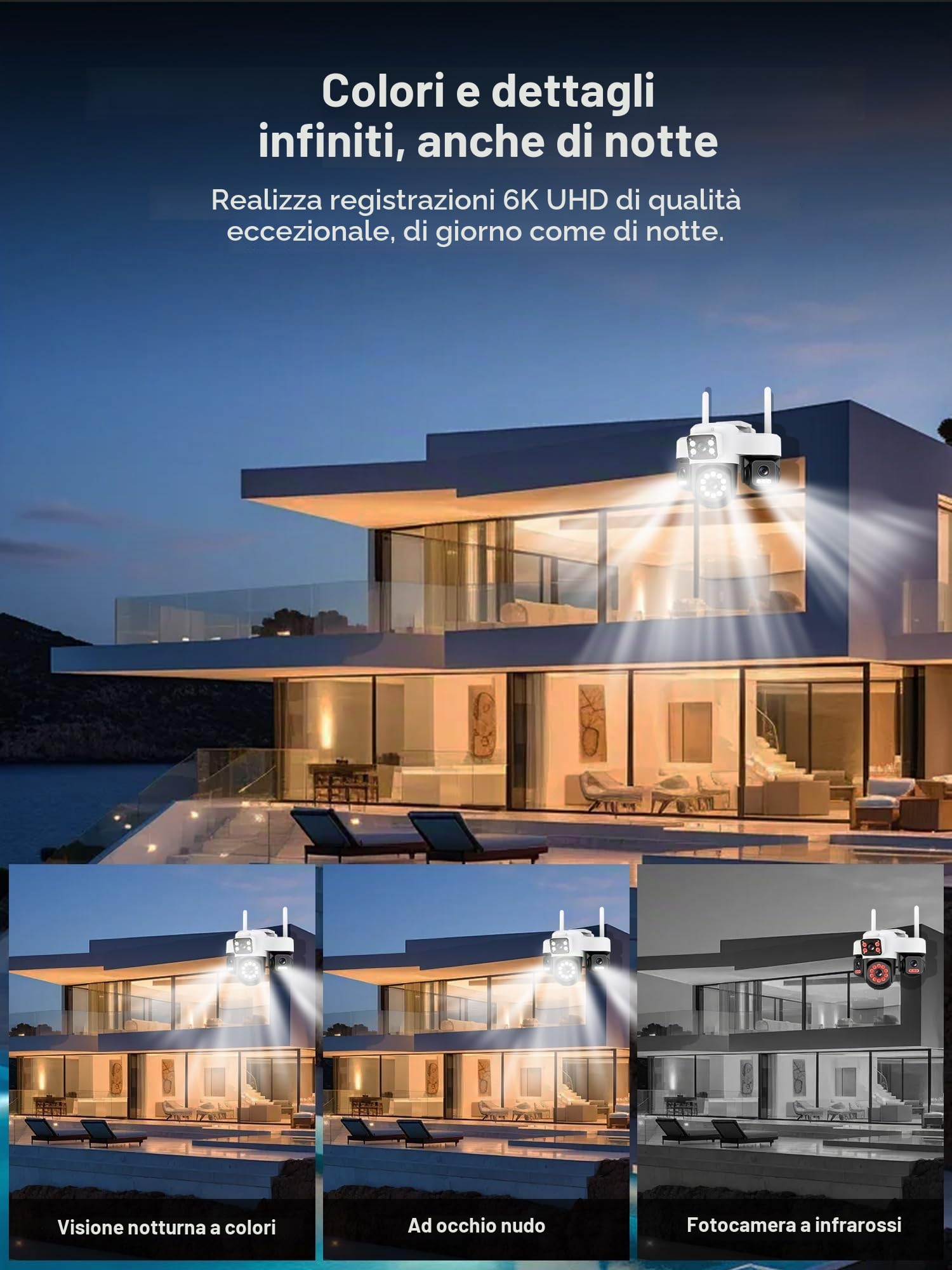 4G Camera di sorveglianza esterna senza fili,AOV 24/7,Quattro obiettivi/Camera solare/Batteria,4K telecamere di sorveglianza con scheda SIM,Visione vocturna,Allarme,Audio bidirezionale,Monitoraggio