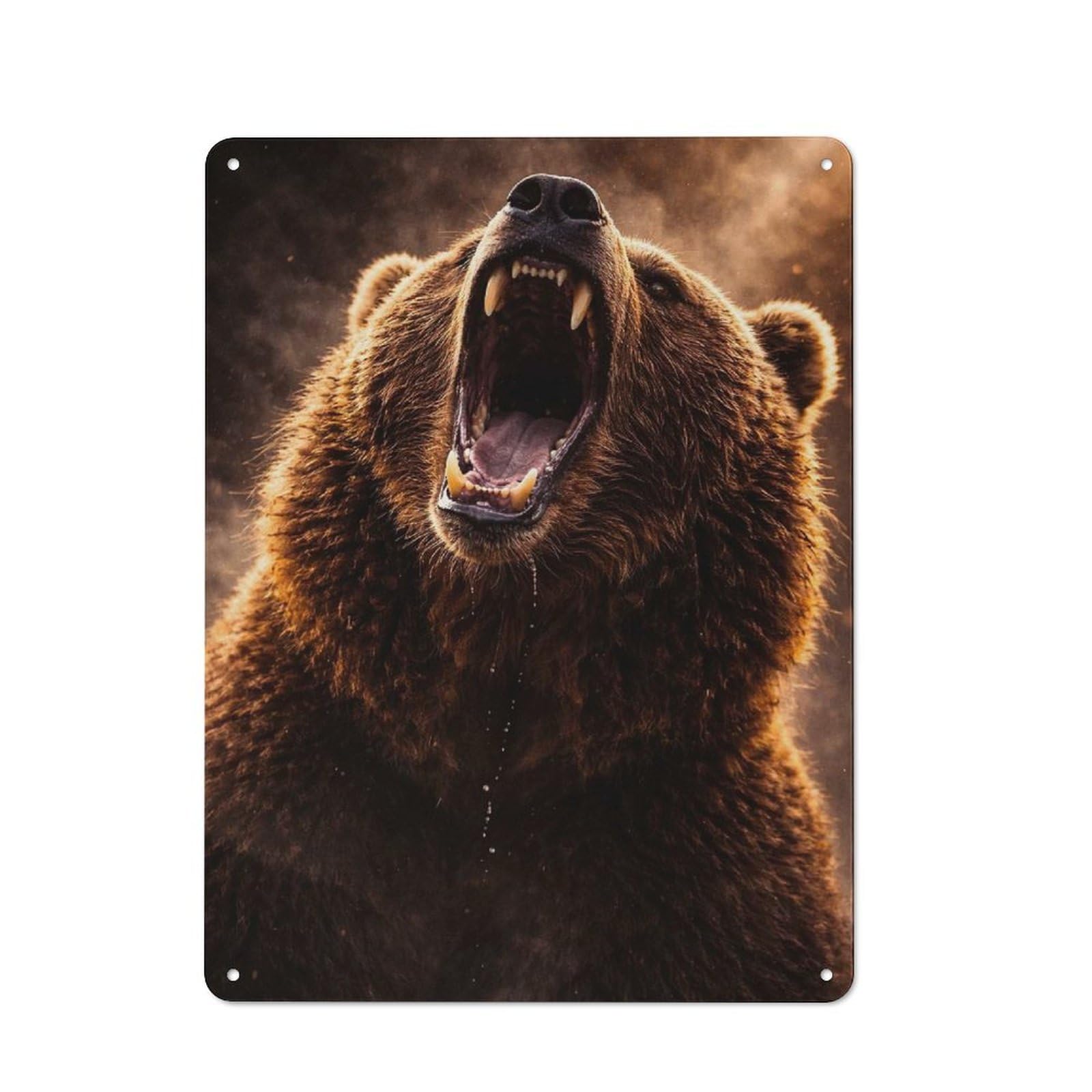 Junmoney Style-21 Metal Wall Sign 40X30cm Featuring Roaring Grizzly Bear Close-Up For Pub Or Café, Housewarming Wall Decor For People Furnishing Pub And Café