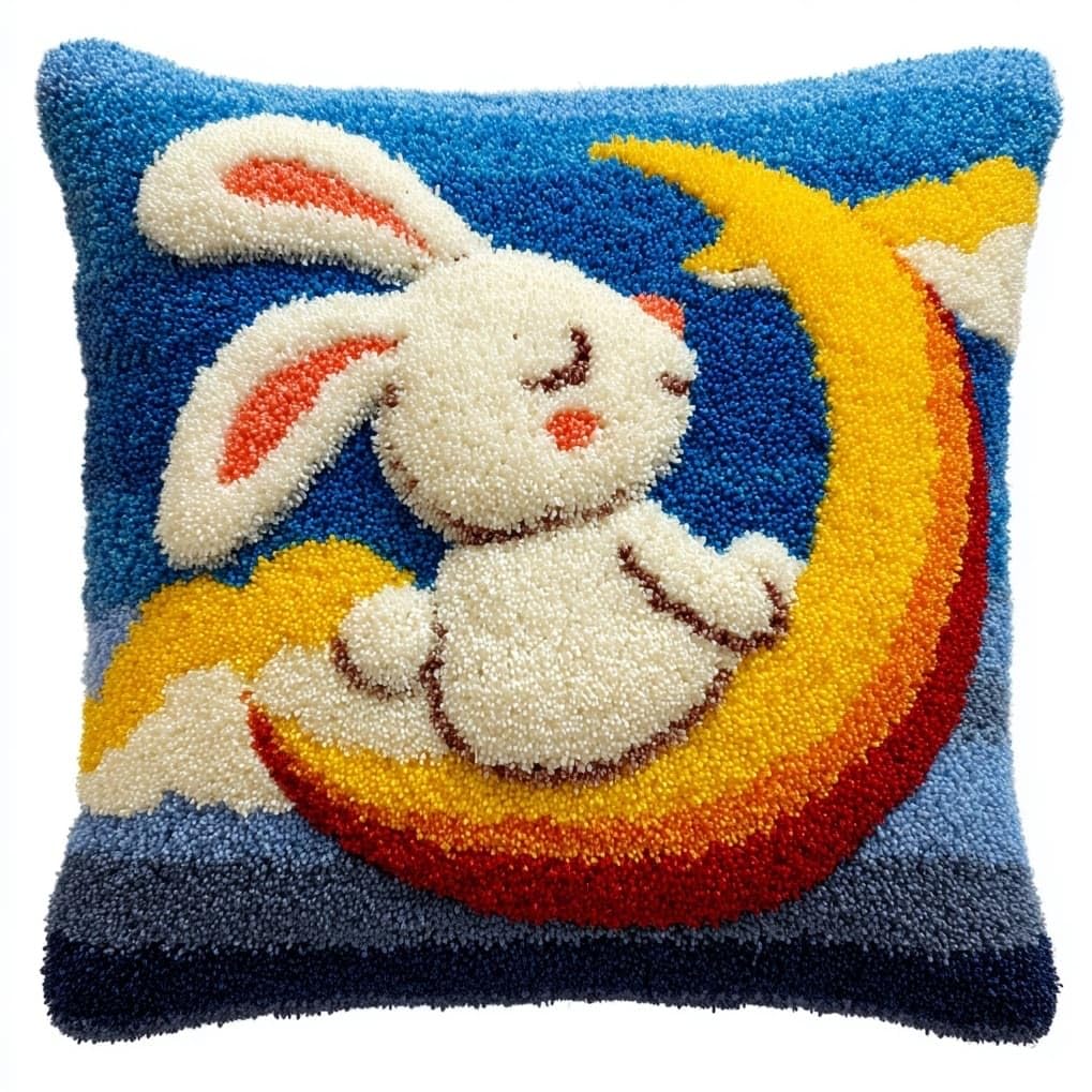 AxiangziK Latch Hook Cushion Kits for Adults,The Rabbit Sitting on the Moon