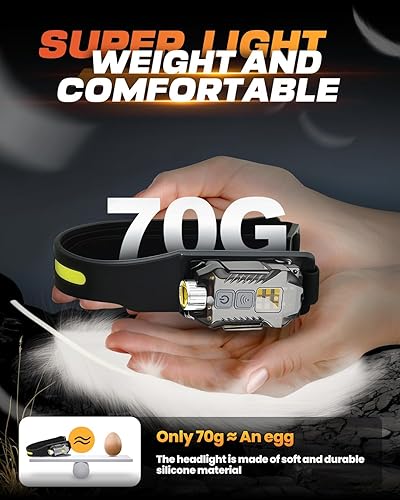 Miniatura 7 de Victoper Paquete de 2 faros recargables, lámpara LED de haz ancho desmontable de 230 2 en 1 con sensor de movimiento, luz de cabeza de casco duro