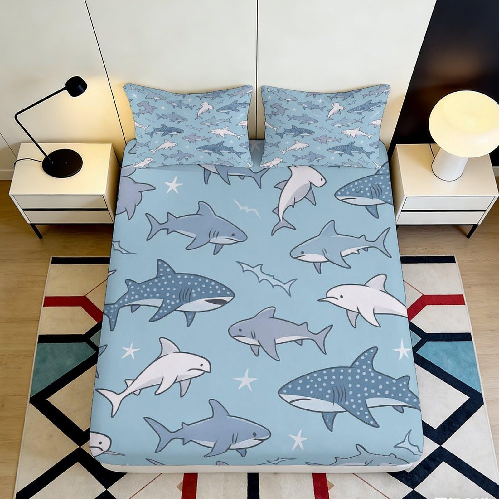 Jqzkxnhpbr Style-10 3D Printed Shark Ocean Fitted Sheet Microfiber Soft Blue Marine Mattress Cover For Bedroom Dorm Decor Protection 90X200x25cm