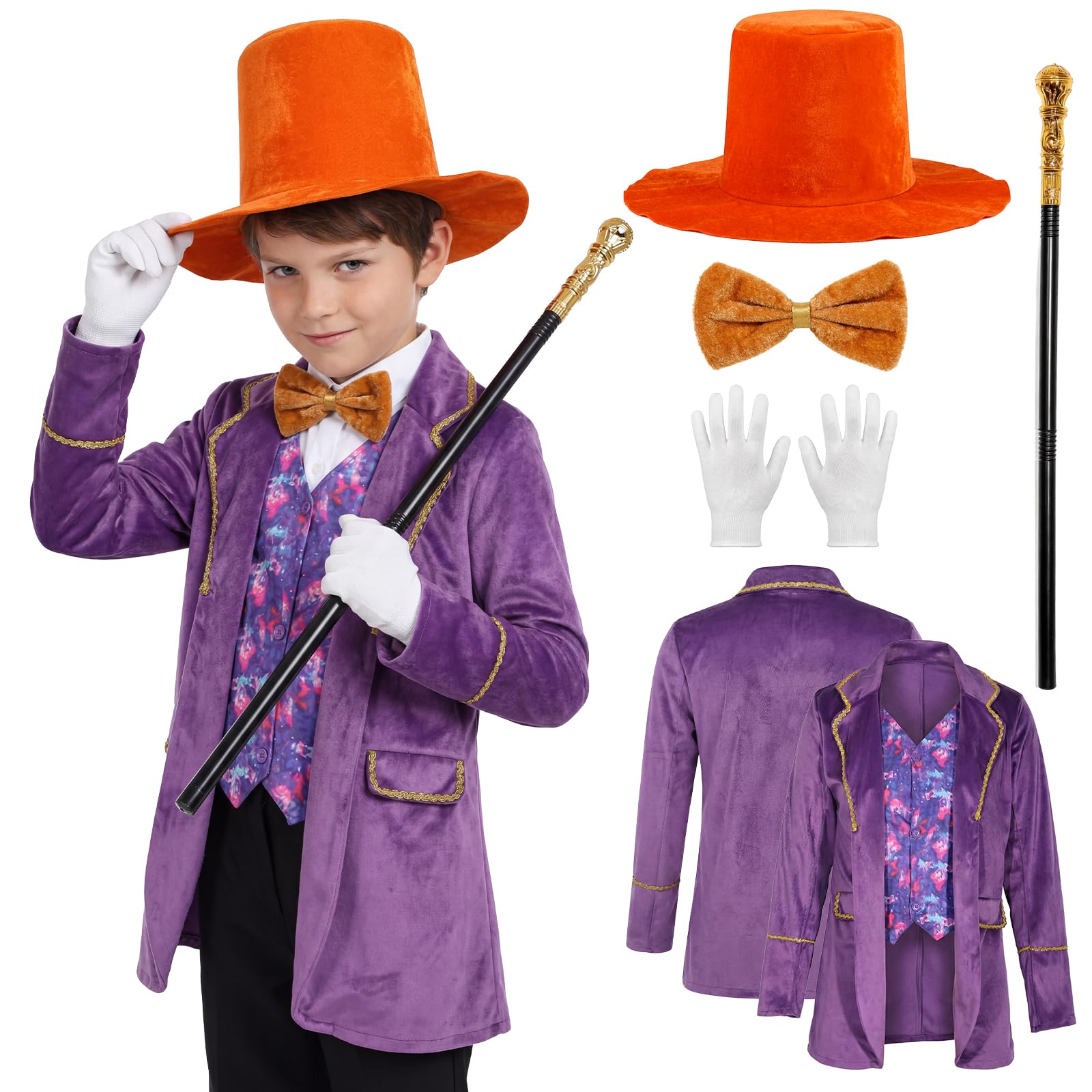 PANMAY Chocolate Factory Boss Costume World Book Day Costumes Factory Workers Costume Purple Coat for World Book Day Book Fancy Dress
