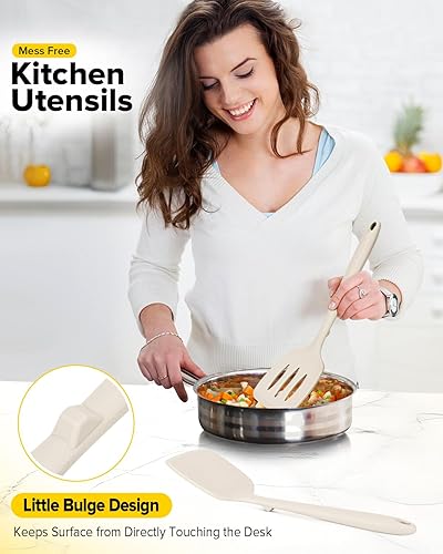 Miniatura 4 de Paquete de 2 espátulas de silicona, juego de espátulas de cocina ranuradas antiadherentes, utensilios de cocina resistentes al calor, sin BPA,