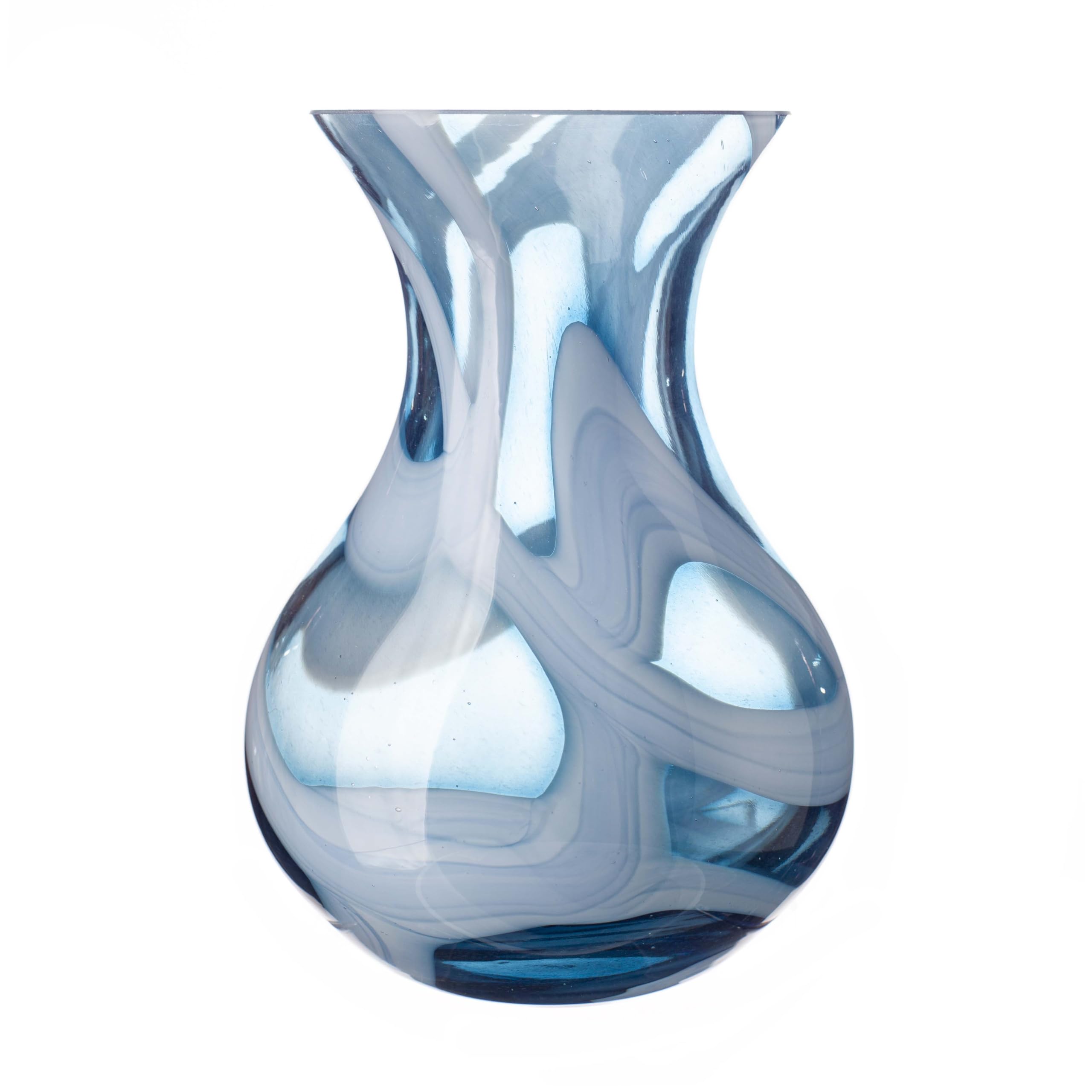 Amelia Art Glass Blue Decorative Glass Posy Flower Vase, 17Cm Height, And Clear Glass (Cerulean Sky)