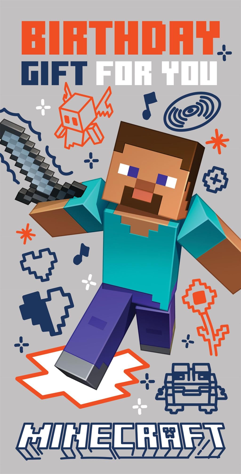 Minecraft Birthday Card with Money Wallet – Fun Gaming-Themed Greeting Card for Kids & Minecraft Fans, with Steve Character