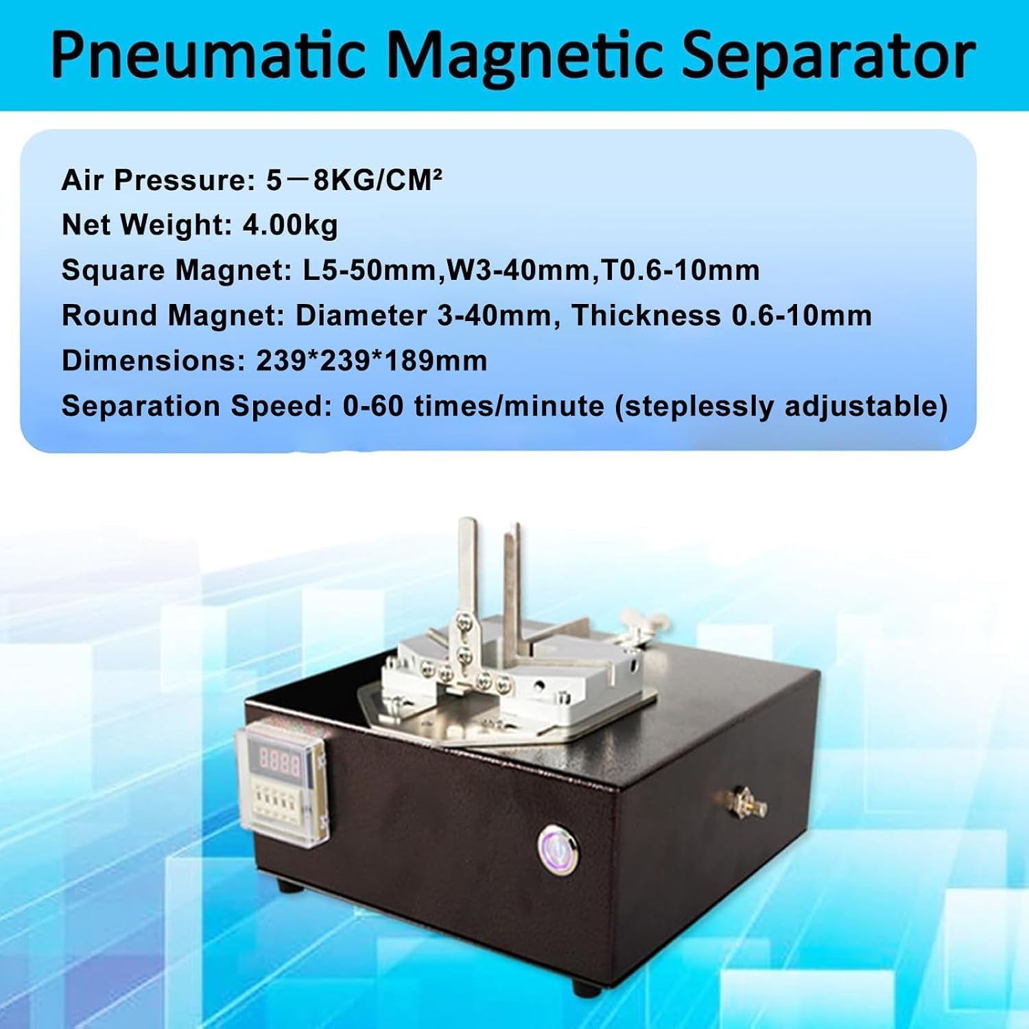Separator magnetyczny, pneumatyczny, 100-220 V, alarm z regulacją prędkości