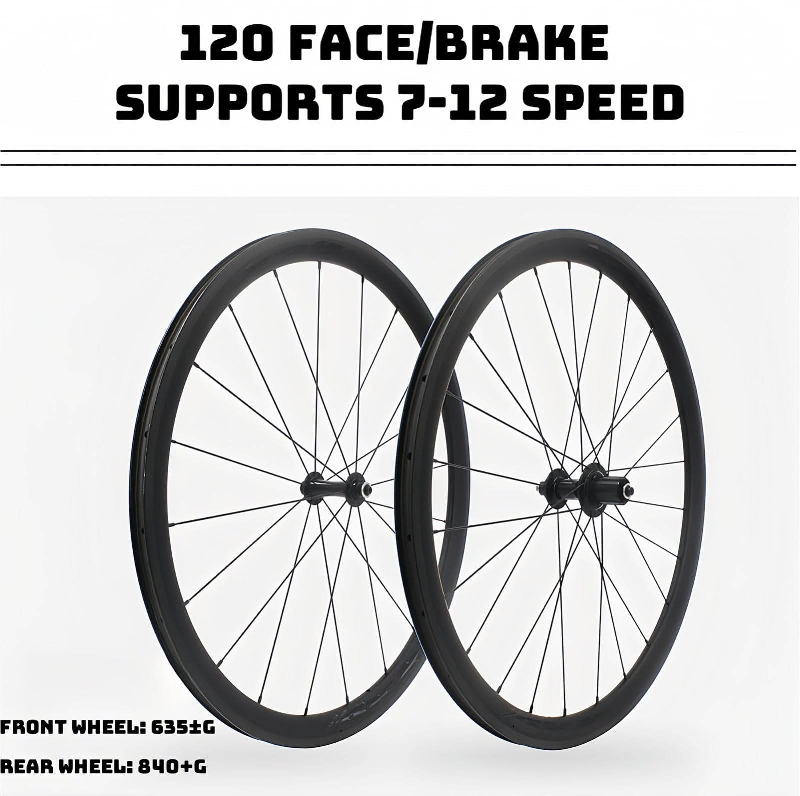 Fahrradlaufräder 700c Carbonfaser Rennrad Felgenbremse Ultraleichter Tubeless-Reifen T700 Carbon Blade Schnellspanneraufnahme 7-12 Gänge (Nero-700C)