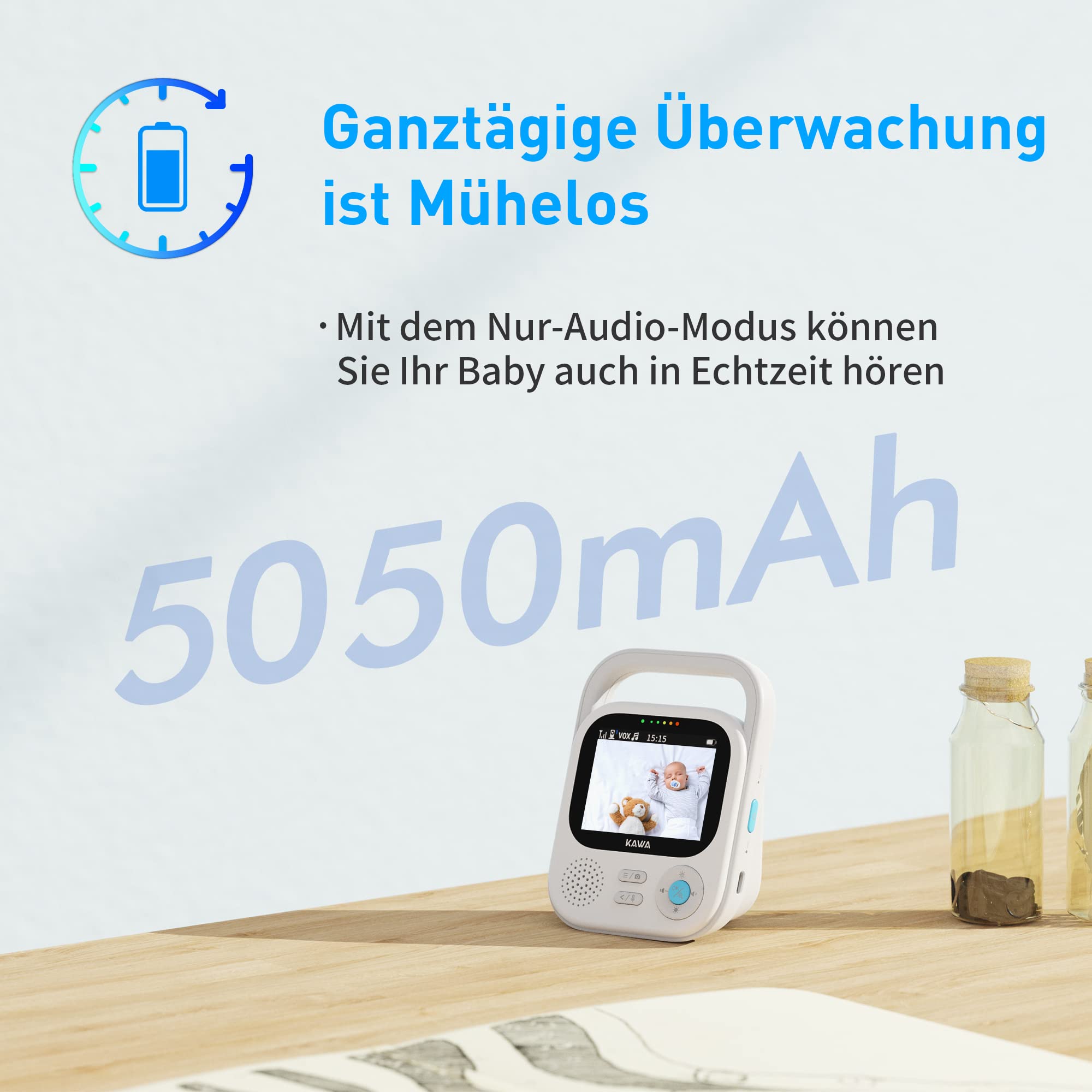 KAWA Monitor de bebé con 2 cámaras, cámara HD 2K de 2,8 Pulgadas, sin WiFi, visión Nocturna, grabación y reproducción, 2 vías, Zoom 4X, Lullabies, Monitor de bebé de 1000 pies, S5