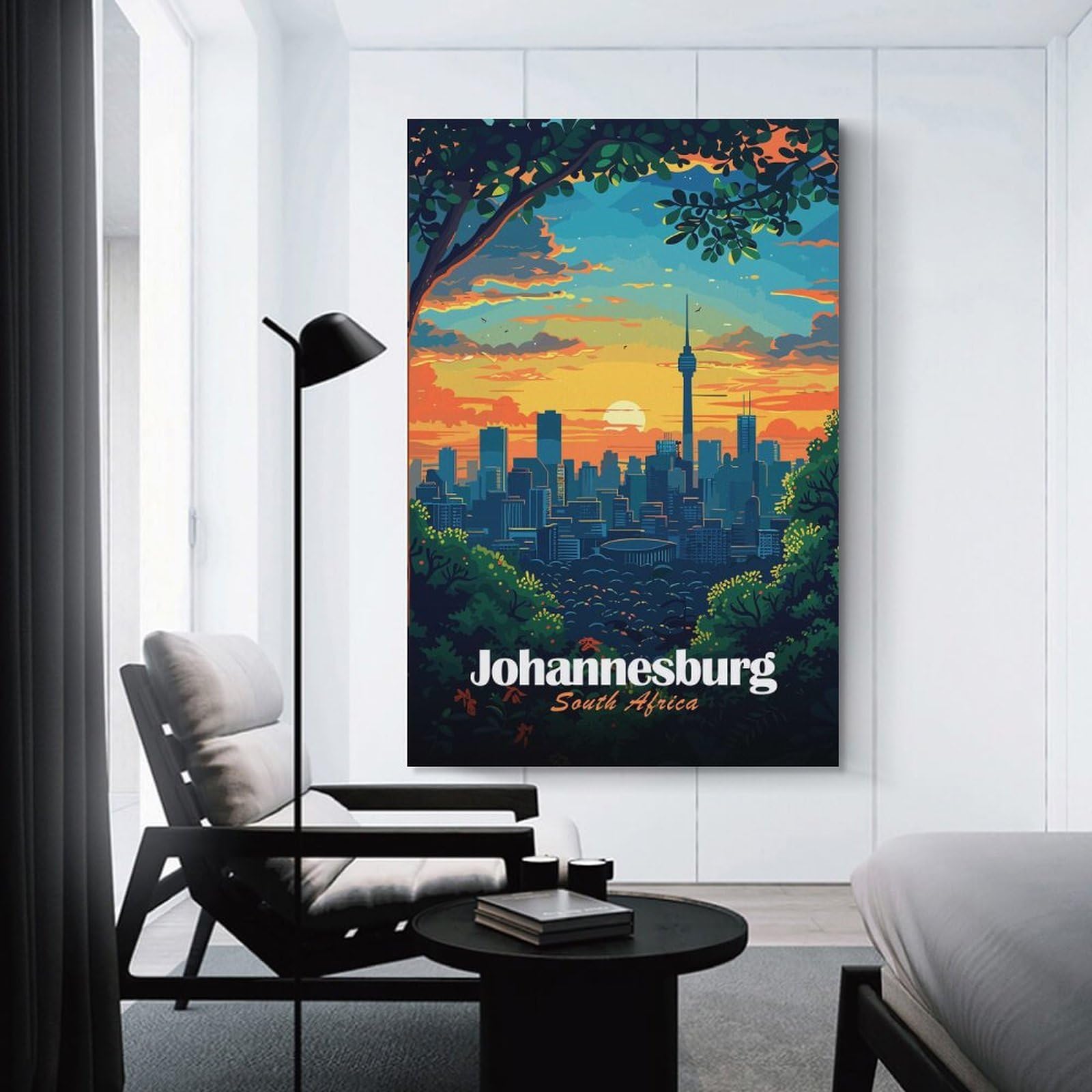 Junmoney Unframe-Style-22 Johannesburg South Africa Cityscape Illustration Hanging Wall Art 20X30inch(50X75cm), For New Homes, Bedrooms Or Workspaces, Thoughtful Wall Decor For Art Lovers