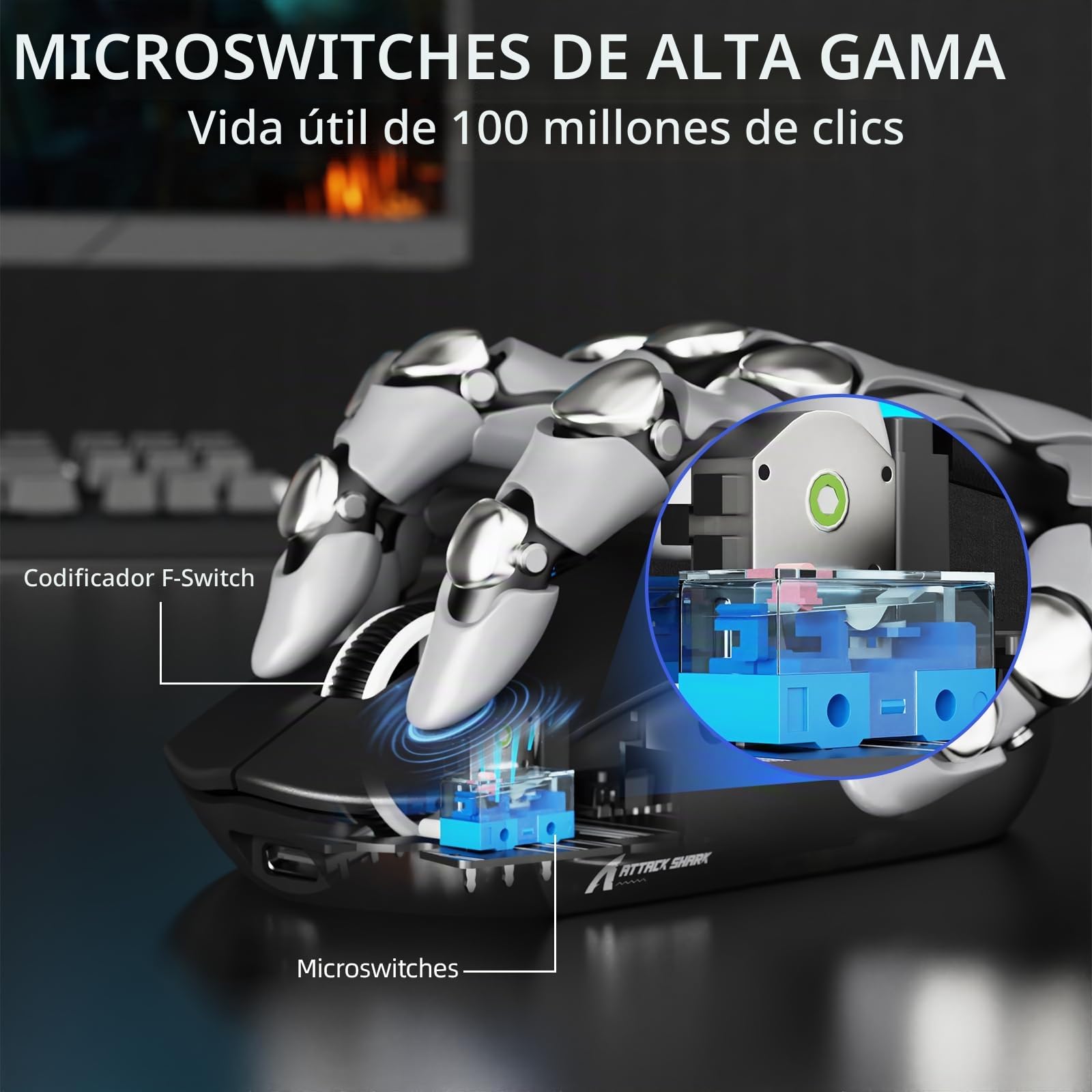 ATTACK SHARK G3PRO Ratón Inalámbrico para Juegos con Base de Carga Magnética, Sensor PixArt PAW3311, 25000 dpi, Bluetooth/2,4GHz/Cable, 100M Clics, 59g Ratón Superligero para PC/Xbox/Mac (Negro)