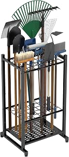 Sttoraboks Schwerlast Gartengerätehalter Stahl Ständer, Gartenwerkzeug Organizer für bis 35 langstielige Werkzeuge, Werkzeugstand für Garage Schuppen Outdoor mit Schlauchhaken Schwarz