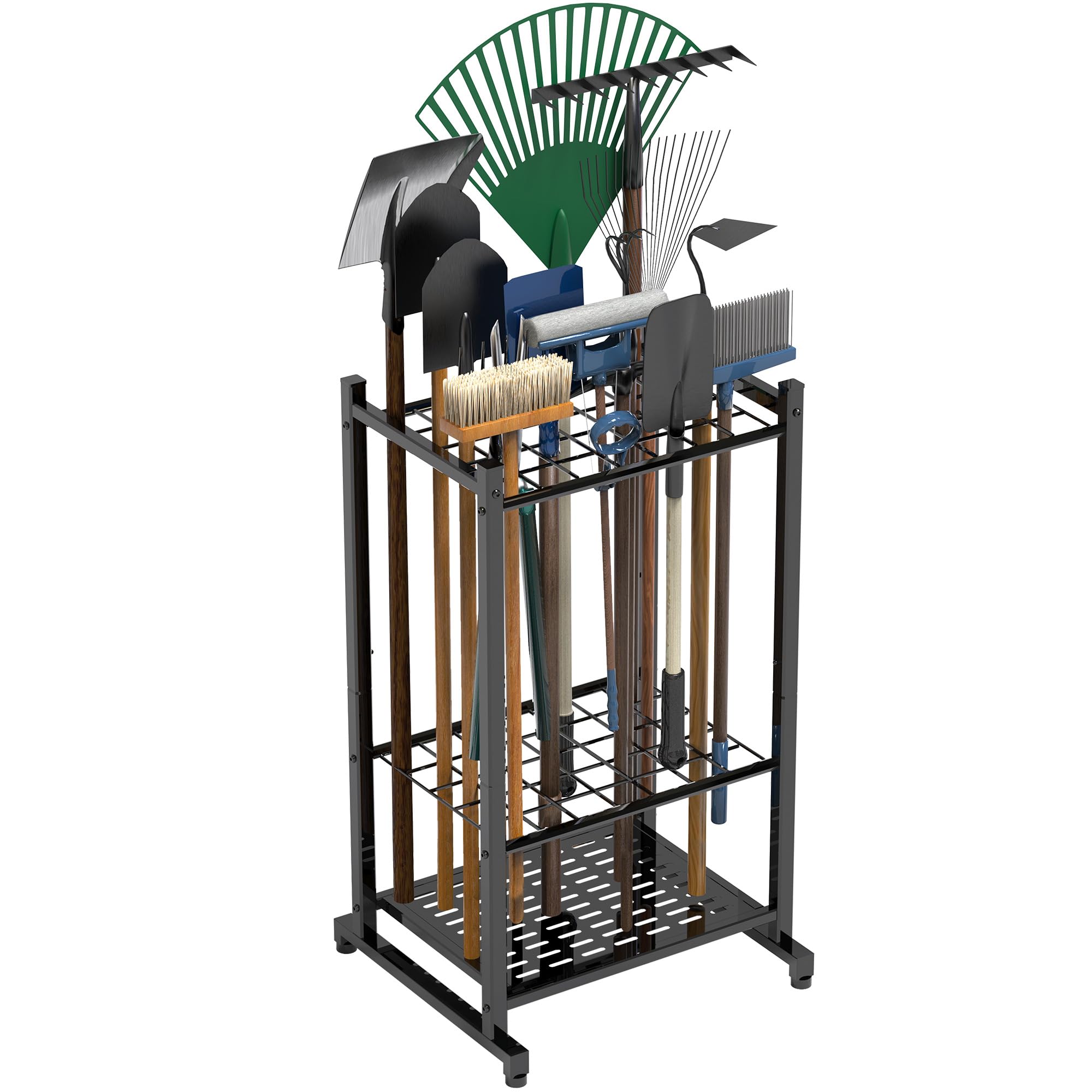 Sttoraboks Garden Tool Organizer, Yard Tool Tower Rack für Garage Organisation und Lagerung, bis zu 35 langstielige Werkzeuge, Heavy Duty Steel Garden Tool Stand für Schuppen, Outdoor, Schwarz