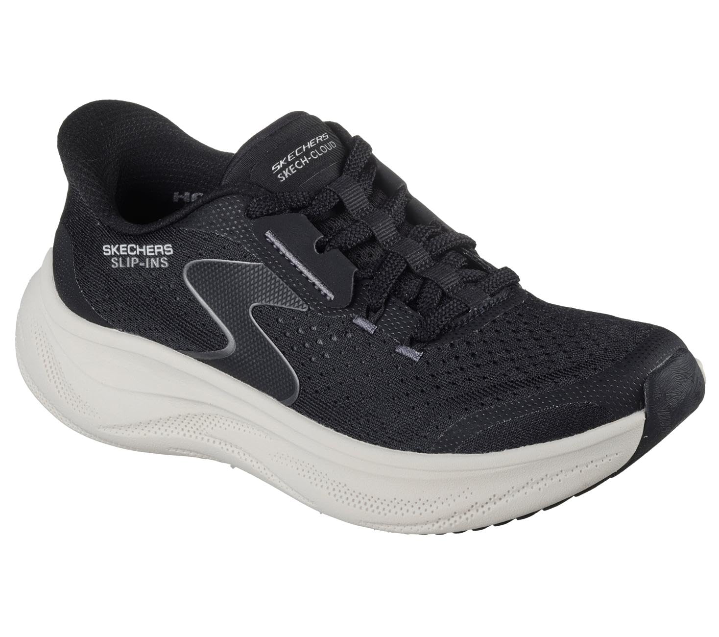 Skechers Women's Skech Cloud Plush Horizon Slip-On Sneakers, Black Mesh/Synthetic/White Trim, 5 UK
