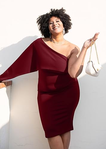 Miniatura 3 de GOBLES - Vestido de cóctel para mujer, vestido de verano entallado, sexi con un hombro descubierto y volantes