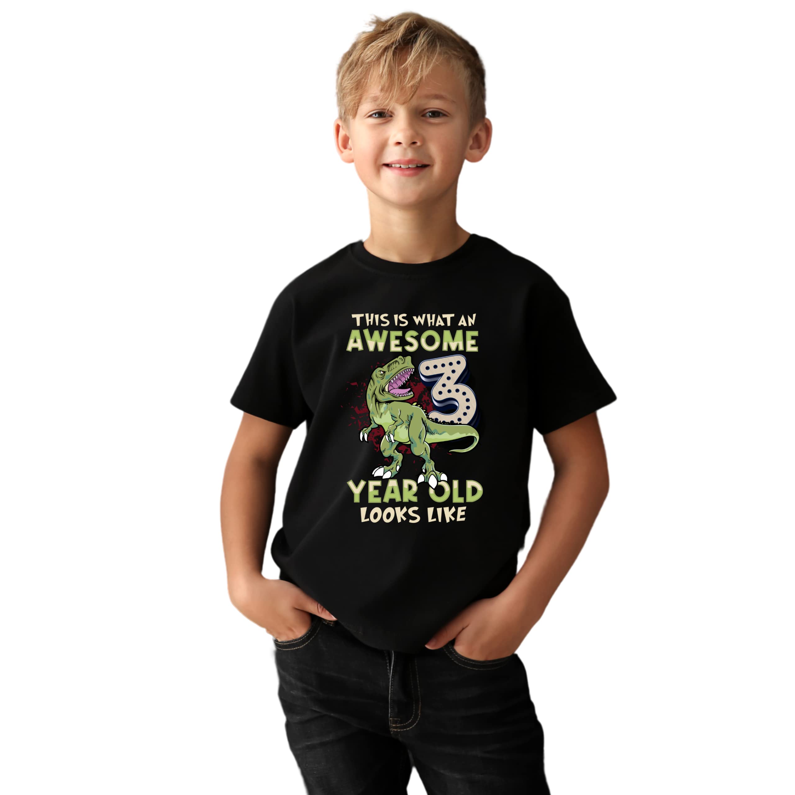 iNK KWIKBirthday Shirt This is what an Awesome 3 year old looks like Dinosaur Design- 3rd Birthday POD Unisex T-shirt for kids, Top tees for Boys & Girls