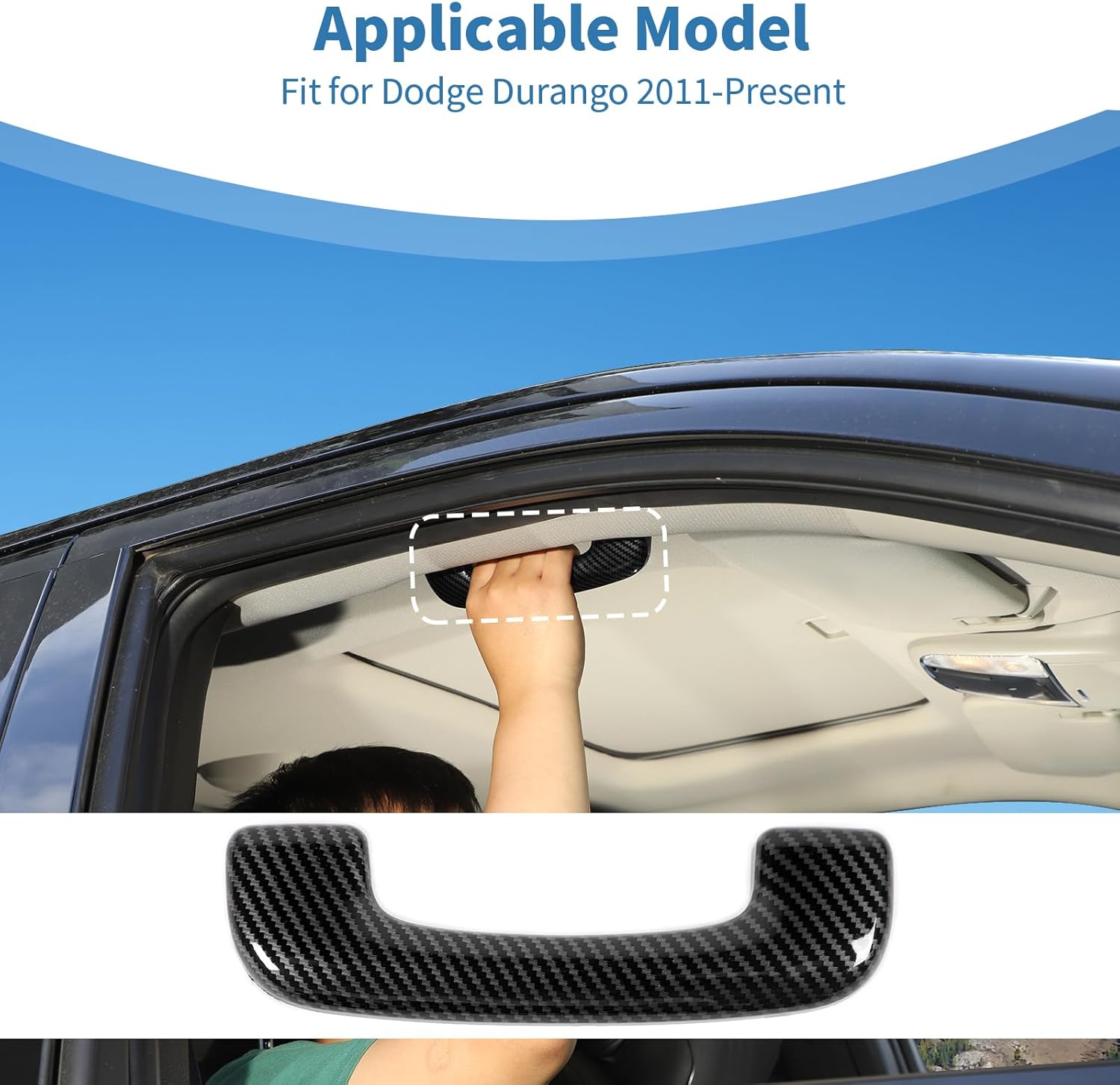 for Durango Roof Grab Handle Cover Trim for Dodge Durango 2011-Present Black Carbon Fiber Interior Accessories 1pc