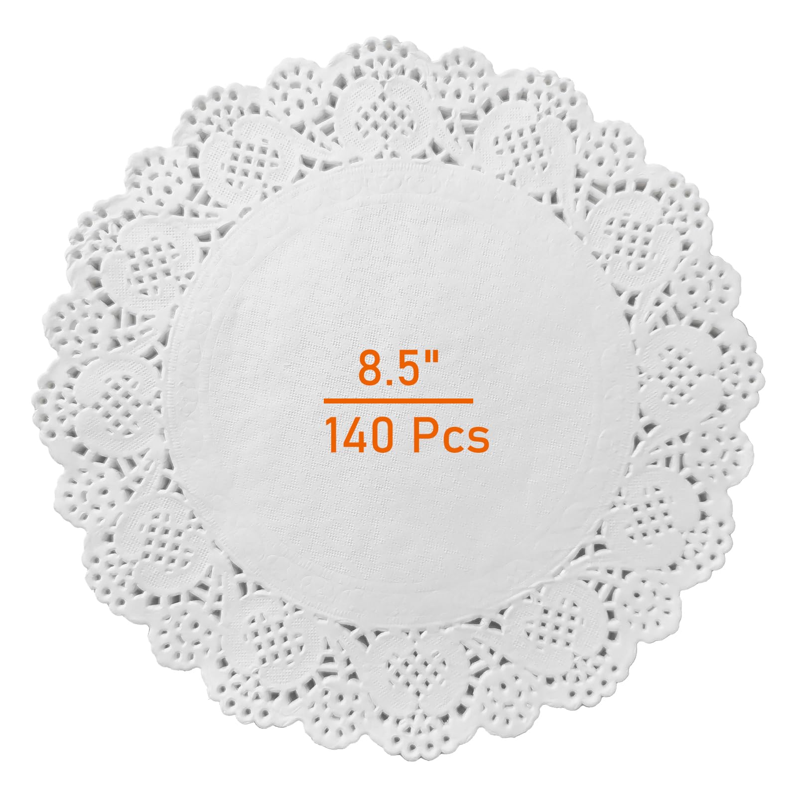 Lahviuu Paper Doilies 140 Pcs White Round Doilies Lace Paper Placemats for Buffet Cake Fried Food Party Wedding Tableware Decoration (8.5inch)