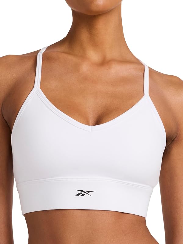 Reebok Women's Id Train Tri Back Bra, Slim Fit, Lightweight Stretch Poly Motion Interlock Fabric, Moisture-Wicking
