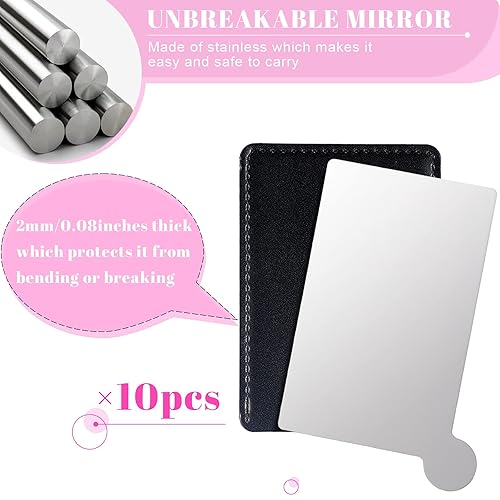 Miniatura 3 de Jetec 10 espejos compactos de bolsillo, mini espejo para bolso, cartera, pequeño, de acero inoxidable, irrompible con funda de piel sintética para