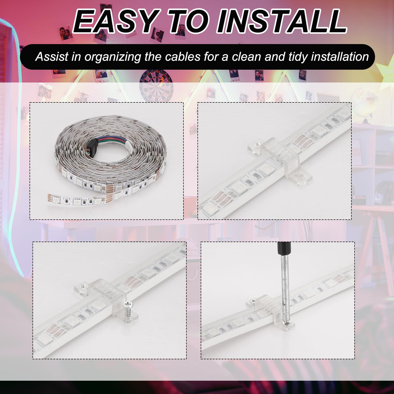 Clip Per Strisce LED - Confezione Da 40 Supporti Con Viti Per Montaggio, Adatte Per Luci RGB 12-14mm - Foto 9