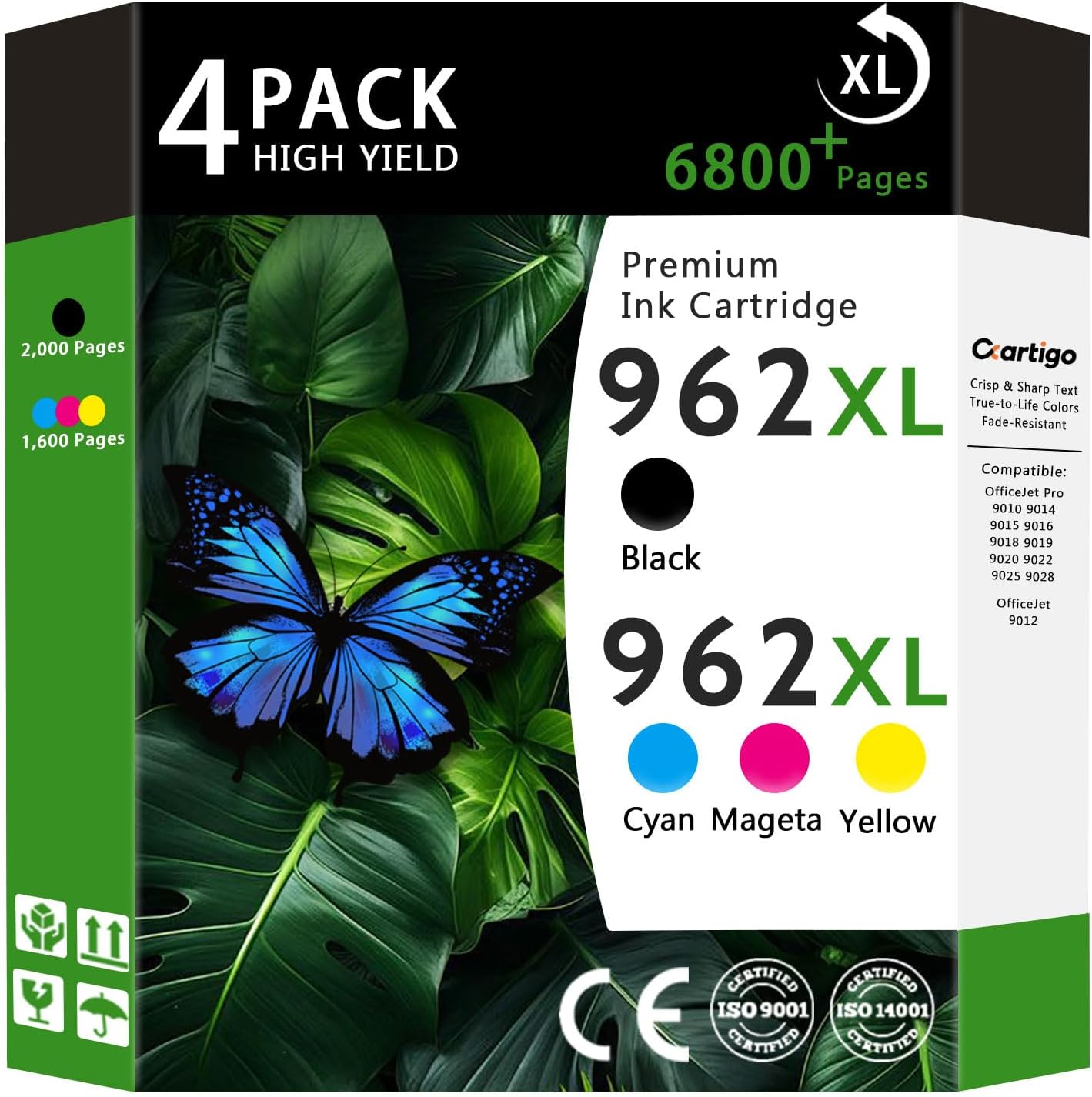 962XL High Yield Ink Cartridges Compatible for Combo Pack HP 962XL HP962 HP962XL Replacement for OfficeJet Pro 9015e 9010 9025e 9010e 9012 9015 9018 9020 Printers (Black/Cyan/Magenta/Yellow 4-Pack)