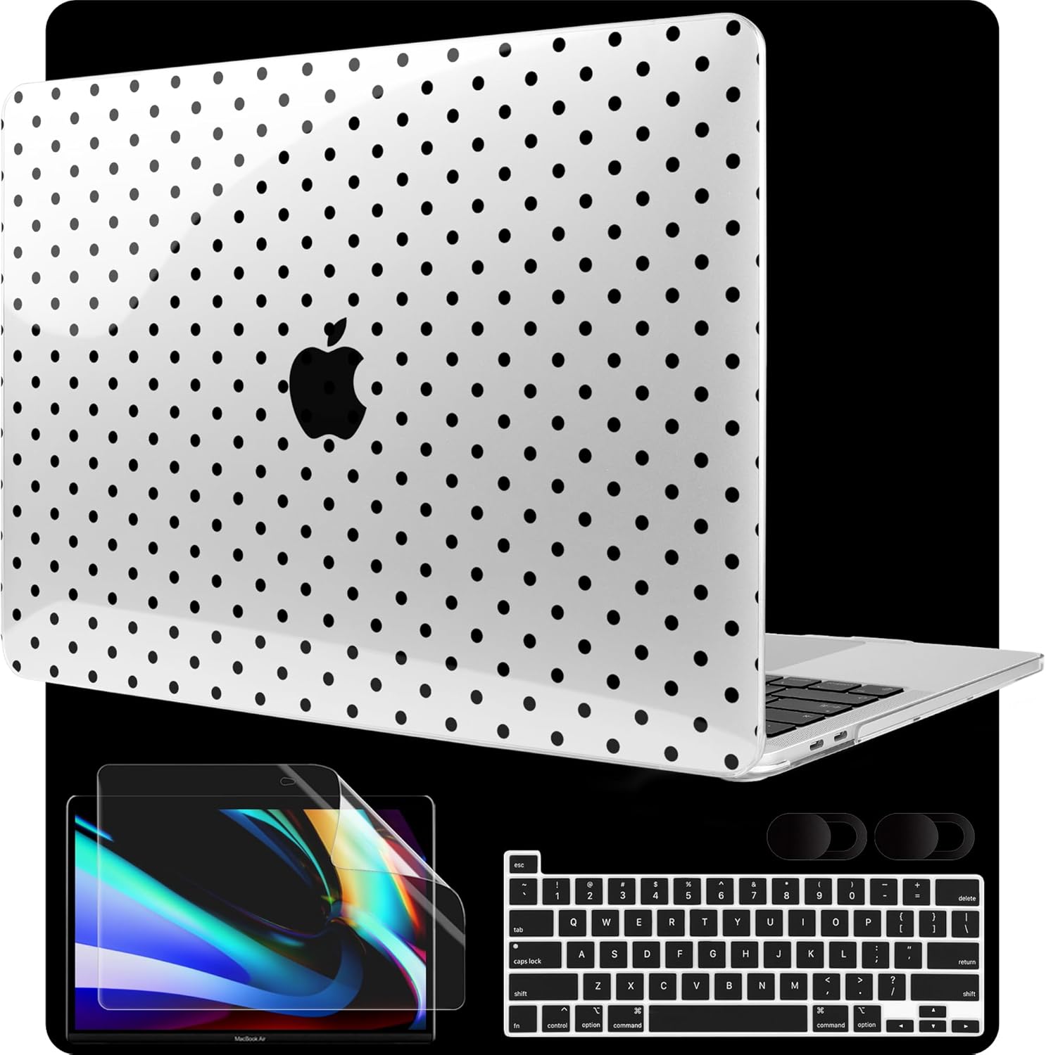 MEEgoodo Case for MacBook Pro 13 inch Case 2022 2021 2020 New A2338 M2/M1 A2251 A2289, Laptop Hard Shell with Keyboard & Camera Cover Compatible with 13 inch MacBook Pro, Poka Dot Black