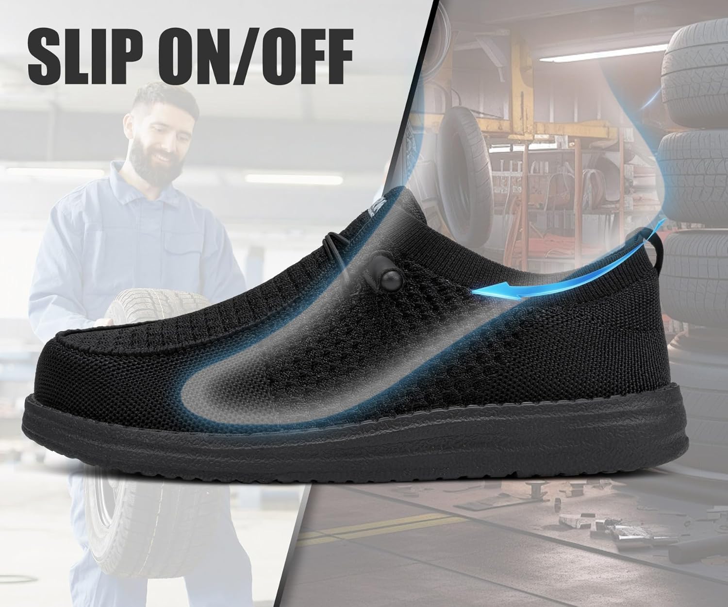 LARNMERN Slip On Steel Toe Shoes Men Loafers Work Safety Lightweight Comfortable Durable Walking Sneakers - Image 3