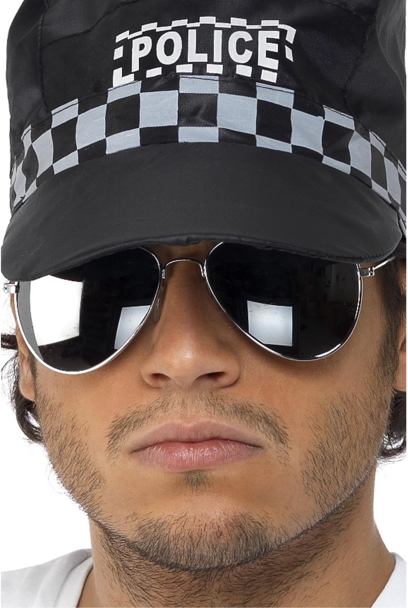 Smiffys Aviator Specs, Silver Mirror, Silver & Black Silver Frame, Cops & Robbers Fancy Dress, Adult Dress Up Accessories