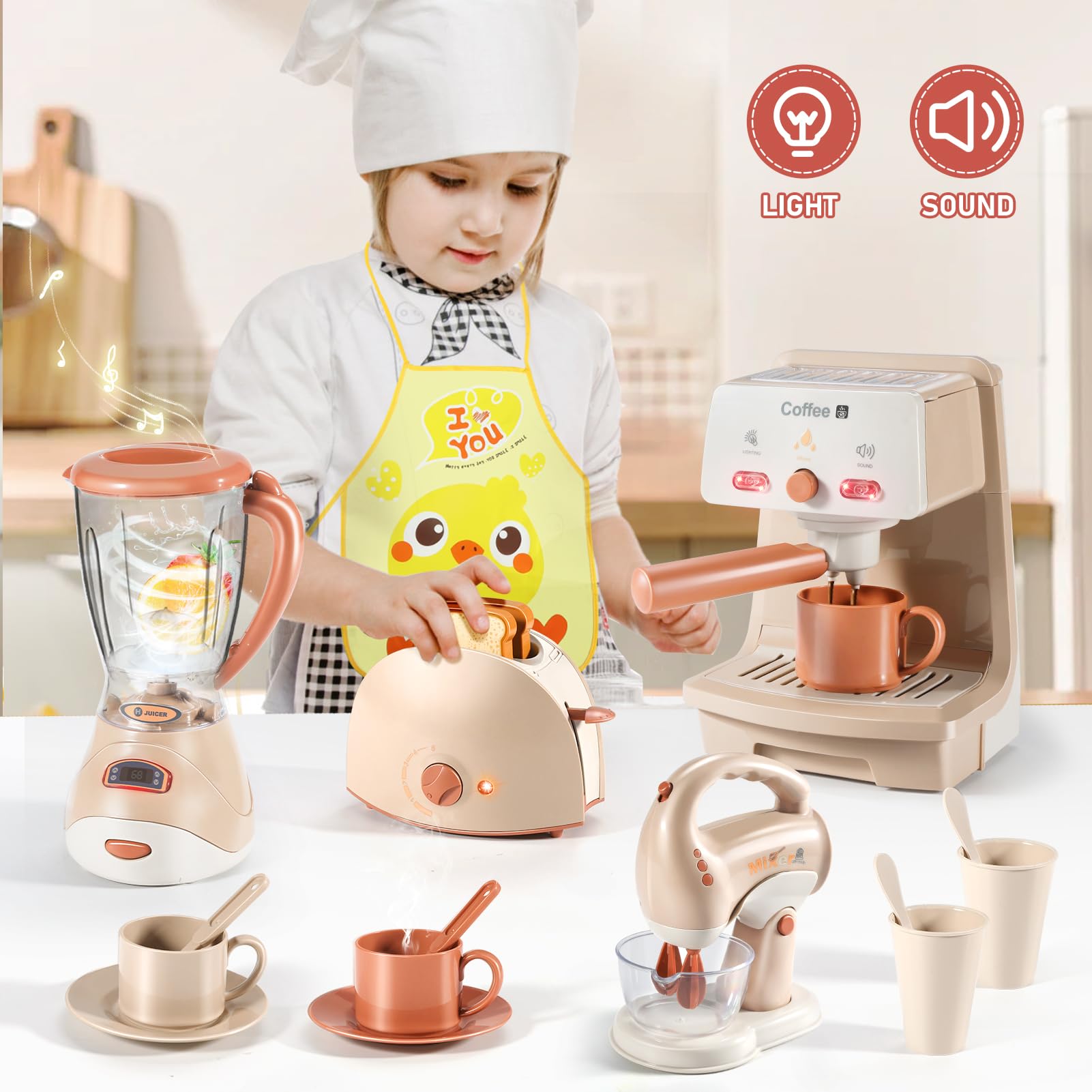 Cucina giocattolo per bambini con macchina del caffe e accessori, utensili e giochi per bambini 3 anni, regalo perfetto bambina e bambino 3 4 5 6 7 8 anni