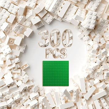 300 Pcs Classic Building Bricks, 5 Types White Bulk Bricks,Bring one16x16 Plate Compatible with Lego and Major Brands Parts, Creative Building Block Toys for Boys Girls Ages 6+ Year Old White