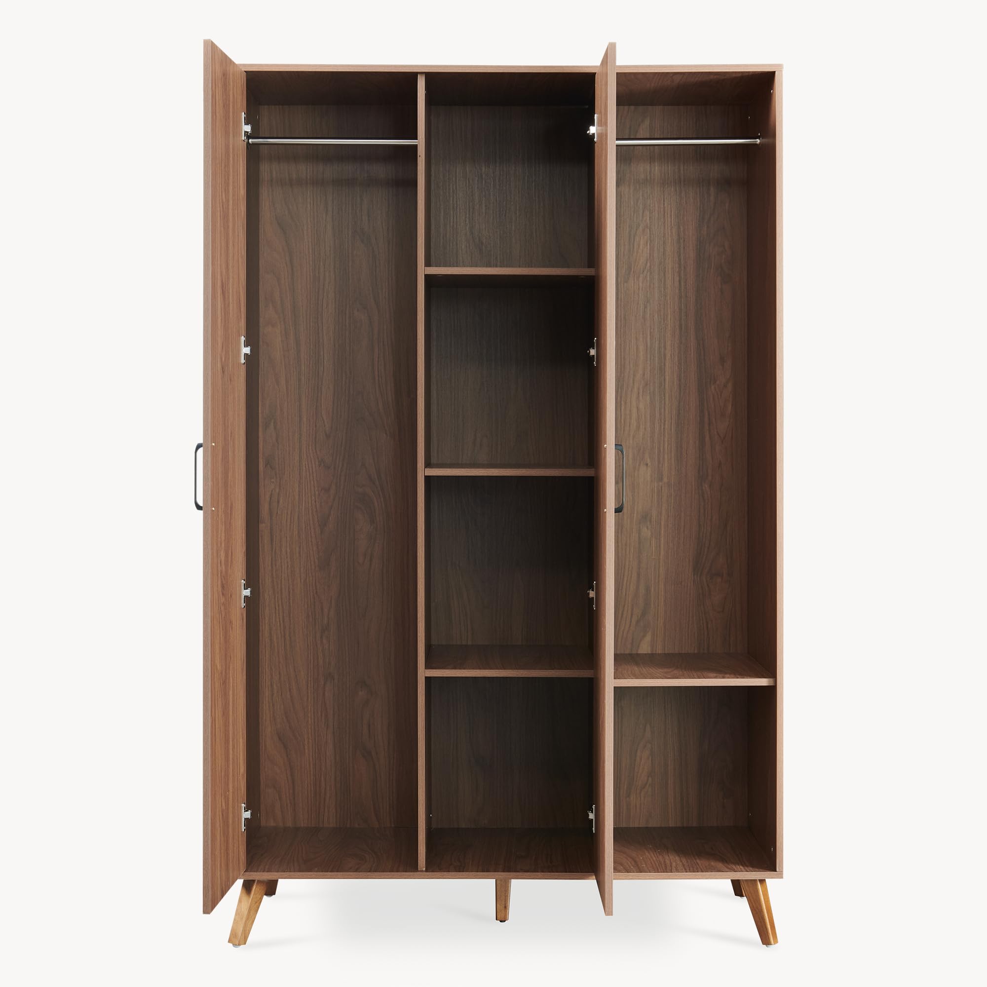 [en.casa] Armario ropero Norg 2 Puertas 5 estantes 191x120x52cm Nogal | Armario dormitorio Clóset Guardaropa para Vestidor barra para colgar 5 compartimentos diseño moderno gran capacidad
