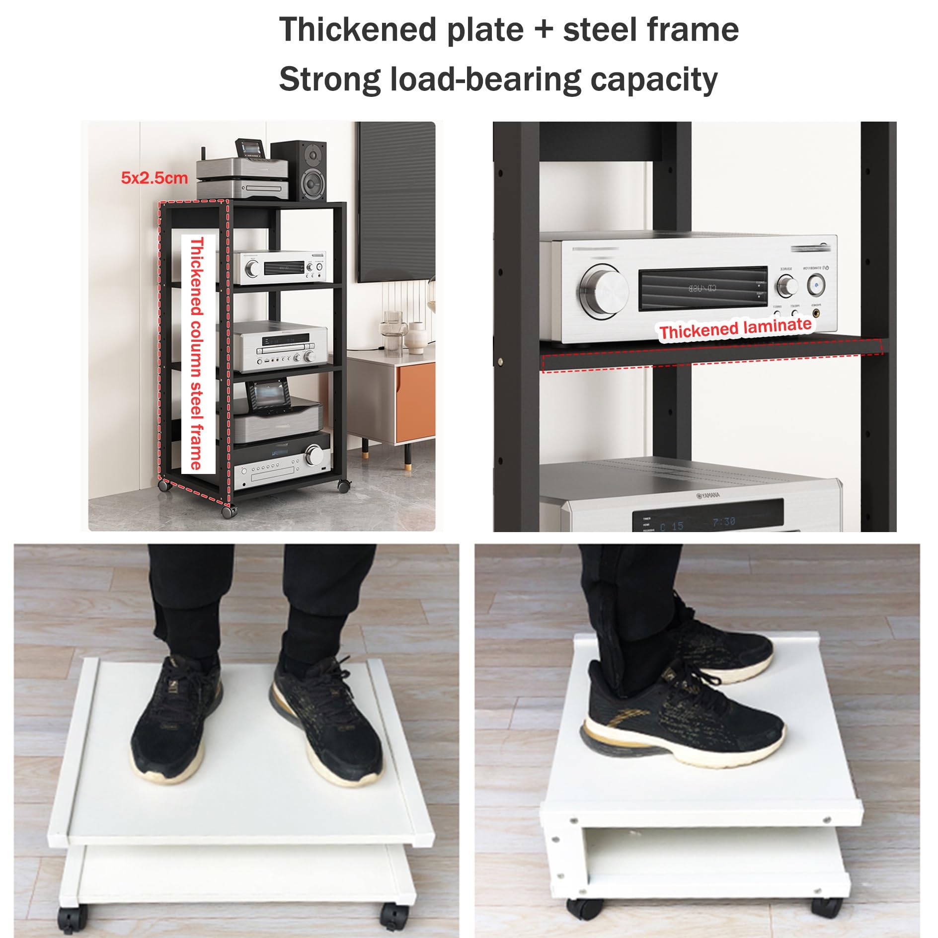 HiFi Rack TV Regal Audio Schrank aus Holz & Stahl 3/4/5/6 Schicht Schwarz Komponenten Rack Plattenspieler Tisch mit verstellbaren Ablage Kleines Desktop Stand Rack für Amplifier Equipment dac(50x40x69
