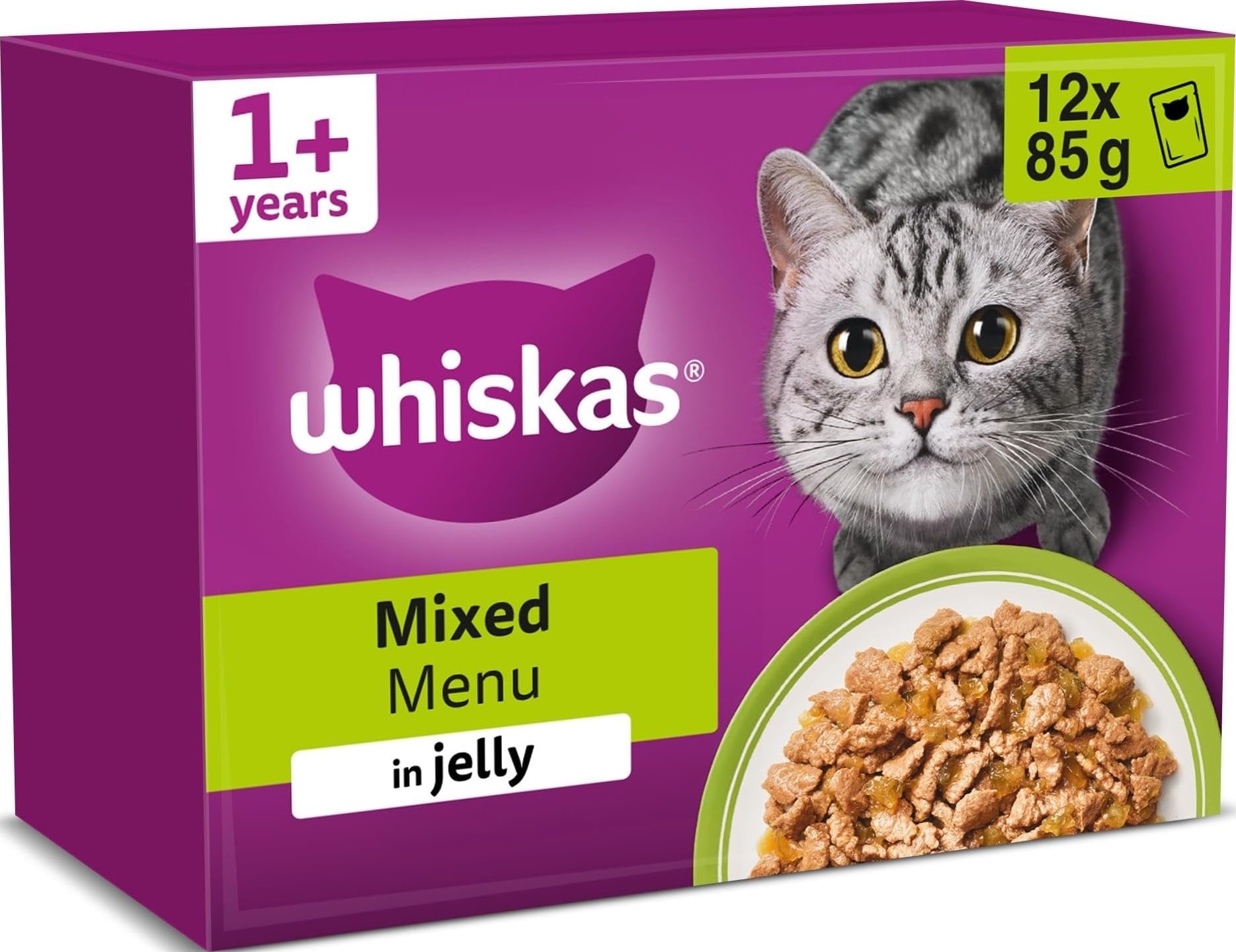 Whiskas 1+ Cat Pouches Mixed Menu In Jelly - 12 X 85G Size 1