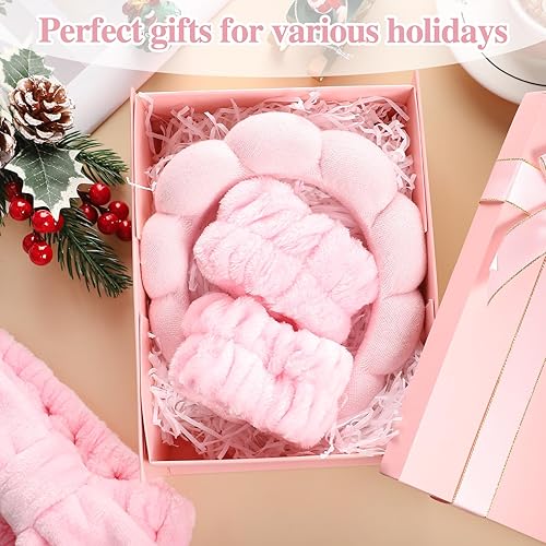 Miniatura 6 de WSICSE Diadema de spa para lavado facial, diadema rosa para el cuidado de la piel y muñequera, diadema de maquillaje suave para mujeres y niñas,