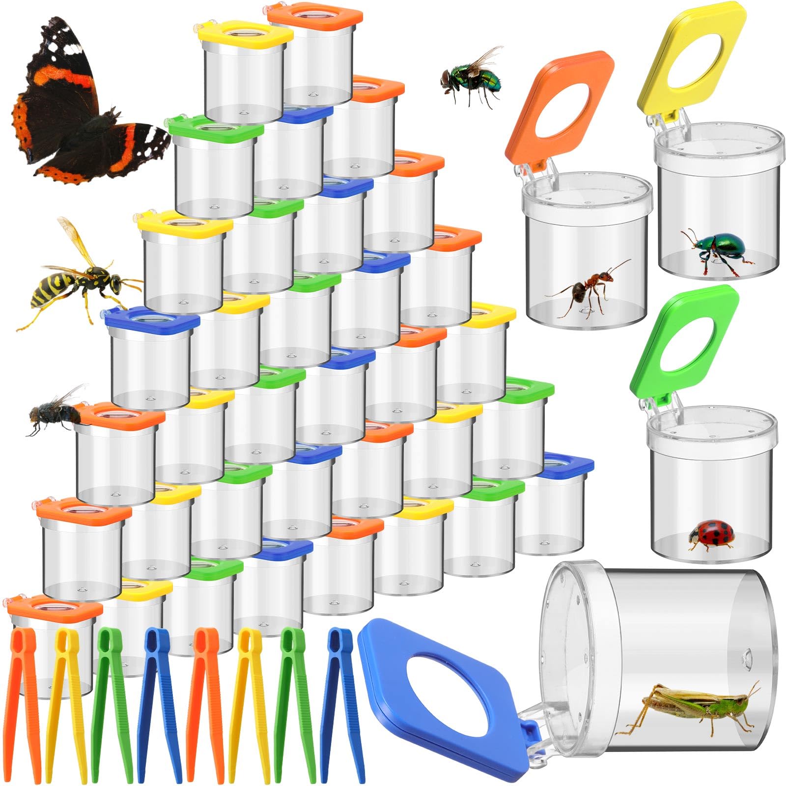 Halloscume 36 Pack Insect Bug Viewer Kit for Kids with Tweezers Explorer Outdoor Set Bug Catcher Containers for Insects Magnifying Insect Box Observation Kit for Science Nature Exploration Collecting